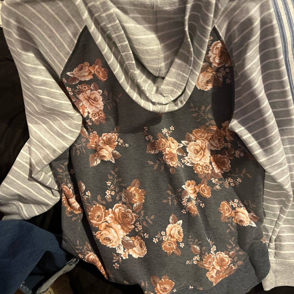 Maurices Floral Charcoal and Blush Hoodie